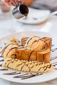 Close-up of sweet food in plate on table