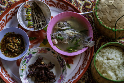 High angle view of food on table