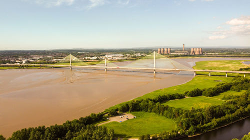 High angle view of cityscape against sky