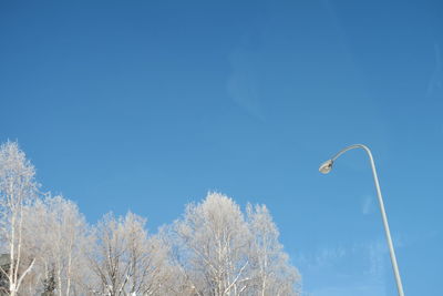 Low angle view of street light against blue sky