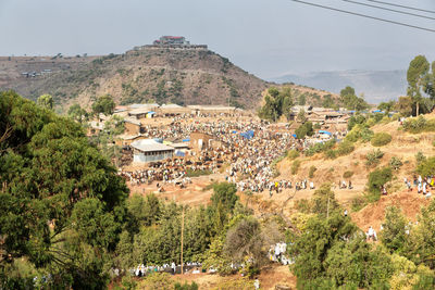 High angle view of townscape against sky