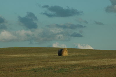 Scenic view of field against cloudy sky