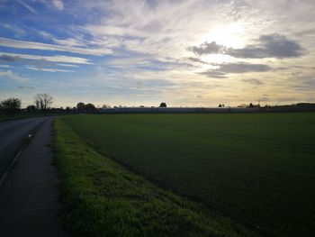 Scenic view of agricultural field against sky
