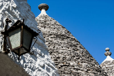 Low angle view of building against clear blue sky