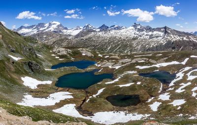 Scenic view of snowcapped mountains against sky
