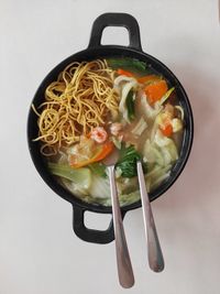 High angle view of food in bowl on table