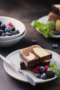 Dessert in plate on table