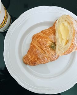 High angle view of dessert in plate on table