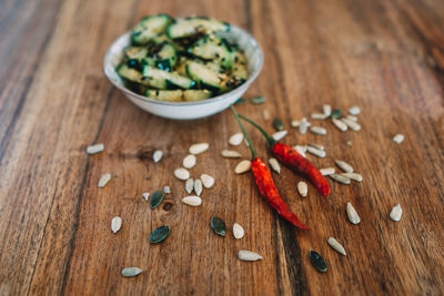 High angle view of vegetables on table