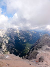 Scenic view of mountains against cloudy sky