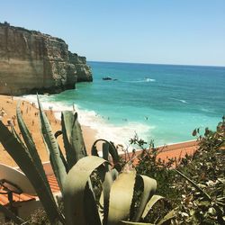 Scenic view of sea against clear sky