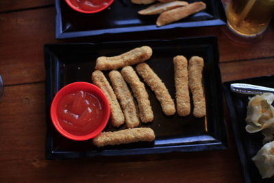 High angle view of food on table