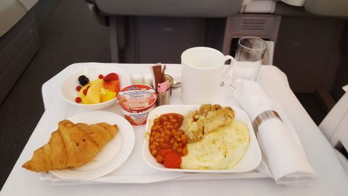 Close-up of breakfast served on table