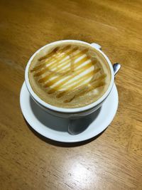 High angle view of coffee on table