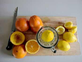 Directly above shot of lemon and oranges on table