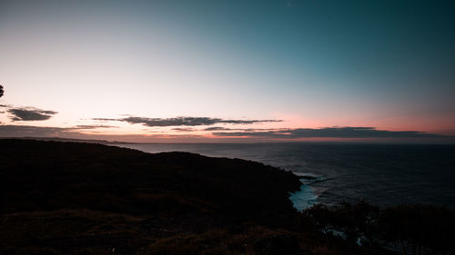 Scenic view of beach against sky during sunset