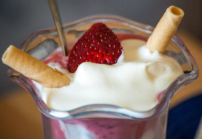 Close-up of dessert in jar