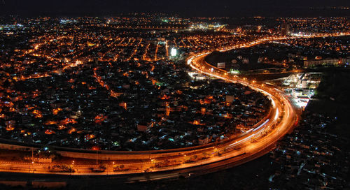 Aerial view of city at night