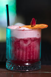 Close-up of drink in glass on table