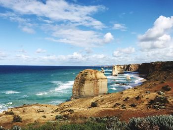 Scenic view of twelve apostles against sky