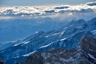 Scenic view of snowcapped mountains against sky