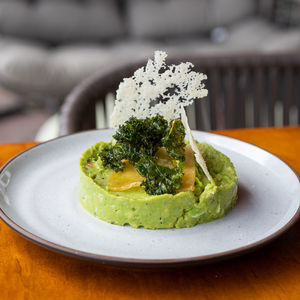 Close-up of food in plate on table