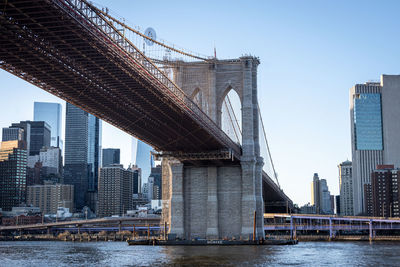 Low angle view of bridge over river in city