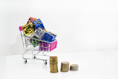 Stack of decoration against white background