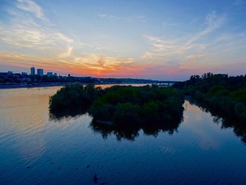 Reflection of clouds in water at sunset