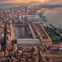 High angle view of buildings in city