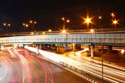 Light trails from cars and street lights at night.
