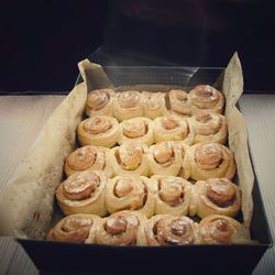 High angle view of bread in container on table