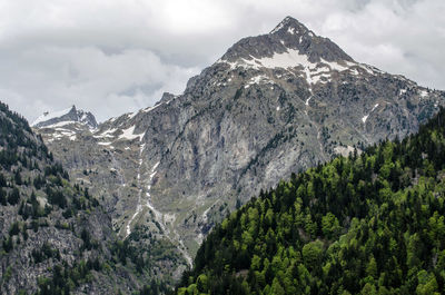 Scenic view of mountains against cloudy sky