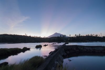 Scenic view of lake against sky during sunset