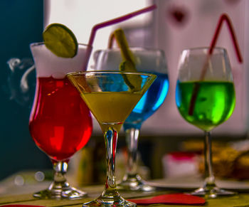 Close-up of cocktails on table