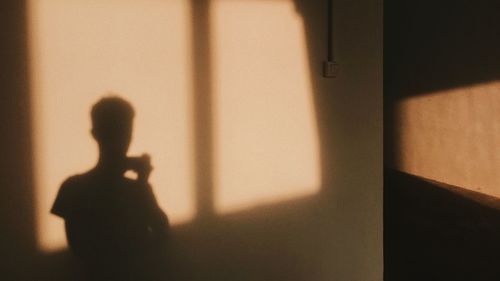 Silhouette of man standing by window