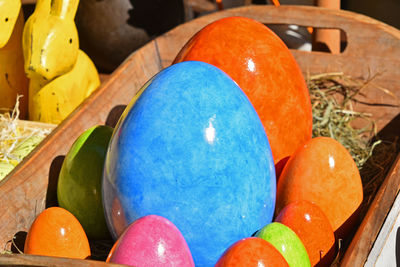 Close-up of multi colored eggs