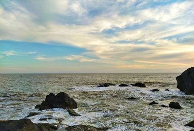 Scenic view of sea against sky during sunset