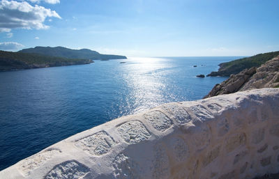 Scenic view of sea against blue sky