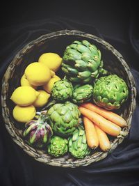 High angle view of vegetables in basket