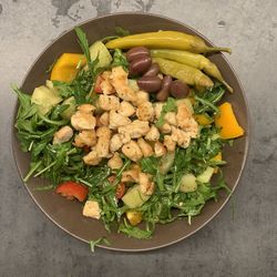 High angle view of chopped vegetables in bowl on table