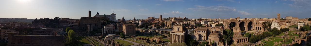 Panoramic view of buildings in city against sky