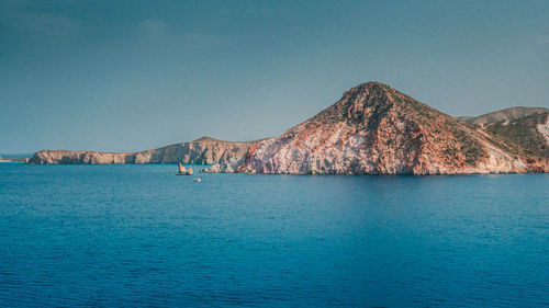 Scenic view of sea against clear blue sky