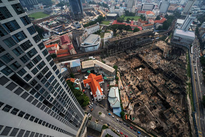 High angle view of buildings in city