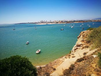 High angle view of beach against clear sky