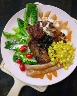 High angle view of meal served in plate