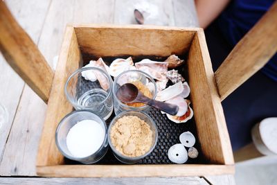 High angle view of food on table