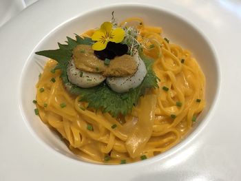 High angle view of food in plate