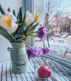 Close-up of flowers on table