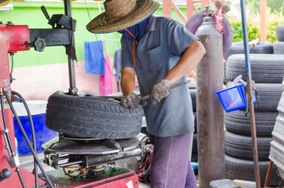 Man working in bus